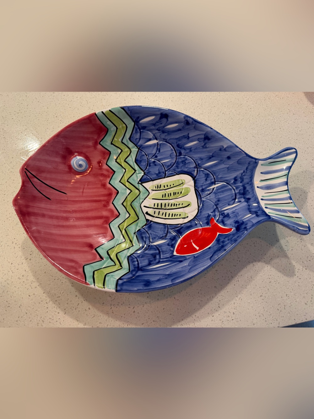 Fortunoff Vintage hand-painted Italian Ceramic fish-shaped serving platter